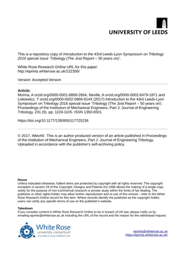 Introduction to the 43Rd Leeds-Lyon Symposium on Tribology 2016 Special Issue ‘Tribology (The Jost Report – 50 Years On)’