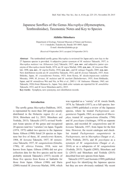 Japanese Sawflies of the Genus Macrophya