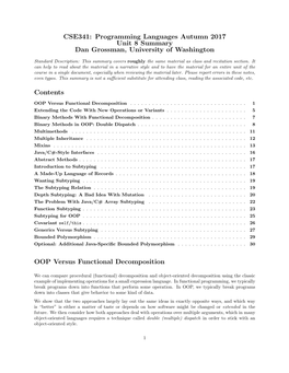 CSE341: Programming Languages Autumn 2017 Unit 8 Summary Dan Grossman, University of Washington