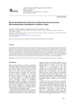 Recent Introduction of a Freshwater Red Alga Chantransia Macrospora (Batrachospermales, Rhodophyta) to Okinawa, Japan