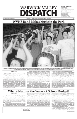 WVHS Band Makes Music in the Park What's Next for the Warwick School