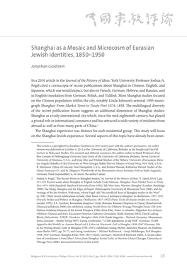 Shanghai As a Mosaic and Microcosm of Eurasian Jewish Identities, 1850–1950