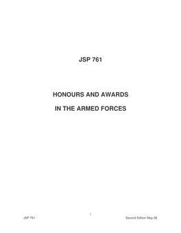 Jsp 761 Honours and Awards in the Armed Forces