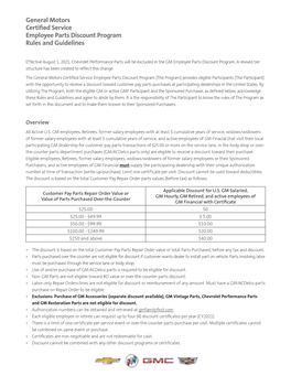 General Motors Certified Service Employee Parts Discount Program Rules and Guidelines