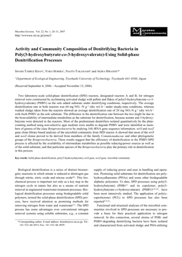 Activity and Community Composition of Denitrifying Bacteria in Poly(3-Hydroxybutyrate-Co-3-Hydroxyvalerate)-Using Solid-Phase Denitrification Processes