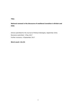 National Renewal in the Discourse of Neoliberal Transition in Britain and Chile Article Submitted for the Journal of Poli