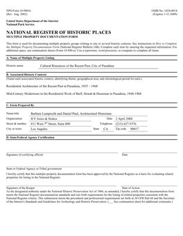 National Register of Historic Places Multiple Property Documentation Form