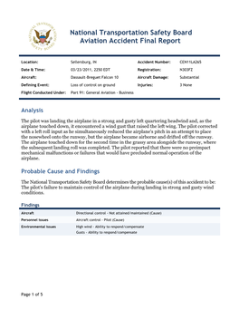 National Transportation Safety Board Aviation Accident Final Report