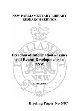 Freedom of Information – Issues and Recent Developments In