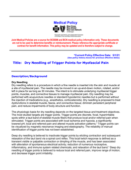 Dry Needling of Trigger Points for Myofascial Pain