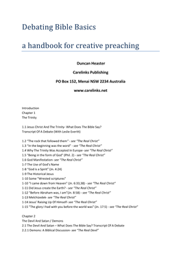 Debating Bible Basics a Handbook for Creative Preaching