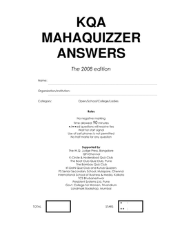 Kqa Mahaquizzer Answers
