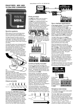 PHILIP REES MDS MIDI to DIN SYNC CONVERTER Synchro