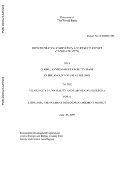 Document of the World Bank Public Disclosure Authorized Report No: ICR00001088