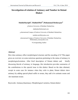 Investigation of Relation of Animacy and Number in Sistani Dialect