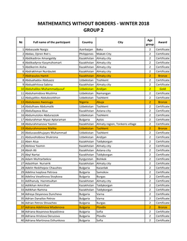 Mathematics Without Borders - Winter 2018 Group 2