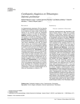 Cardiopatía Chagásica En Tehuantepec. Informe Preliminar