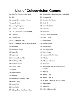 List of Colecovision Games
