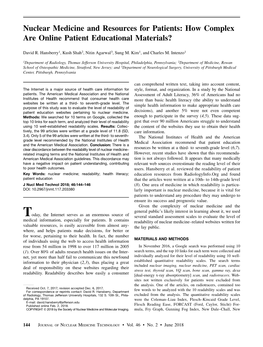 Nuclear Medicine and Resources for Patients: How Complex Are Online Patient Educational Materials?