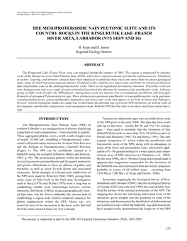 The Mesoproterozoic Nain Plutonic Suite and Its Country Rocks in the Kingurutik Lake–Fraser River Area, Labrador (Nts 14D/9 and 16)