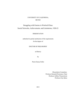 Struggling with Famine in Warlord China: Social Networks, Achievements, and Limitations, 1920-21