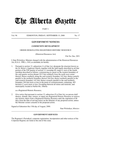 The Alberta Gazette, Part I, September 15, 2000