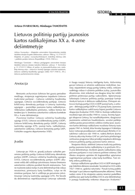 Lietuvos Politinių Partijų Jaunosios Kartos Radikalėjimas XX A. 4-Ame Dešimtmetyje