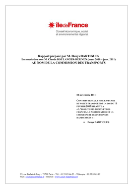 Rapport Préparé Par M. Denys DARTIGUES En Association Avec M