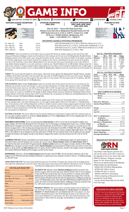 2017 Curve at a Glance Broadcast Information This Date in Curve History Upcoming Games & Pitching Probables