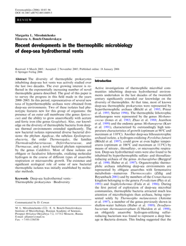 Recent Developments in the Thermophilic Microbiology of Deep-Sea Hydrothermal Vents