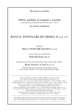 BANCA POPOLARE DI CREMA S.C.A R.L