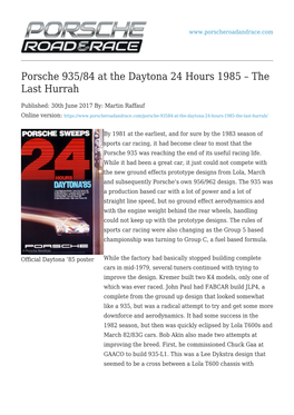 Porsche 935/84 at the Daytona 24 Hours 1985 – the Last Hurrah