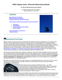 Binocular Observing Certificate