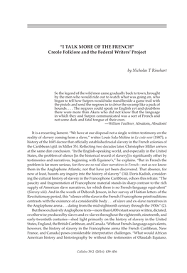 Creole Folklore and the Federal Writers￢ﾀﾙ Project