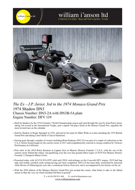 The Ex-J.P. Jarier 1974 Shadow DN3 Formula 1