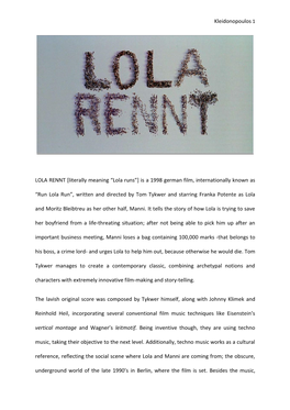 Kleidonopoulos 1 LOLA RENNT [Literally Meaning “Lola Runs”] Is A