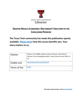 The Texas Tech Community Has Made This Publication Openly Available