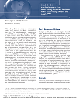 Early Company History Growth CASE 14 Apple Computer, Inc