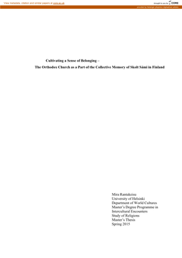 Cultivating a Sense of Belonging – the Orthodox Church As a Part of the Collective Memory of Skolt Sámi in Finland