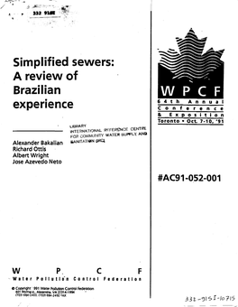 Simplified Sewers: a Review of Brazilian 64Th Annual Experience Con F E R E N C E & Ex P O S I T I 0 N