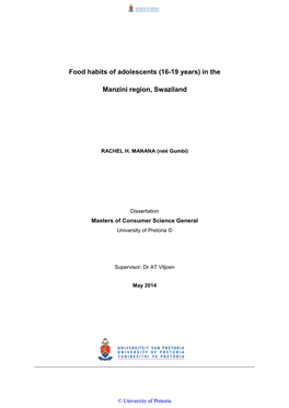 Food Habits of Adolescents (16-19 Years) in The