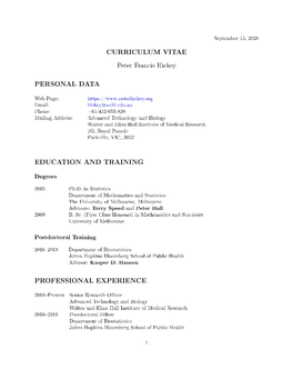 CURRICULUM VITAE Peter Francis Hickey