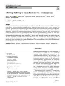 Rethinking the Biology of Metastatic Melanoma: a Holistic Approach