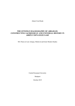 The Ottoman Hagiography of Abraham: Constructing Sacred Rule and Universal History in Abdülvâsi's Hâlilname