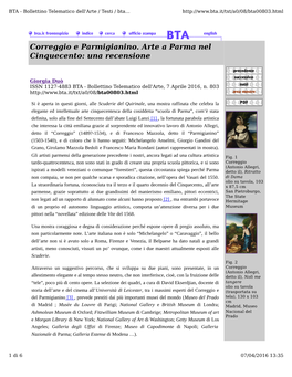 Correggio E Parmigianino. Arte a Parma Nel Cinquecento: Una Recensione