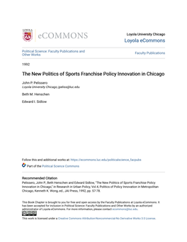 The New Politics of Sports Franchise Policy Innovation in Chicago