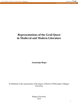 Representations of the Grail Quest in Medieval and Modern Literature