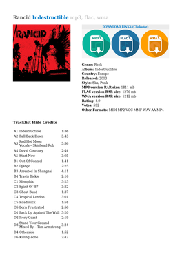 Rancid Indestructible Mp3, Flac, Wma