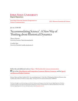 A New Way of Thinking About Rhetorical Dynamics Thierry Herman University of Lausanne, Thierry.Herman@Unil.Ch