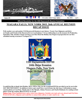 NIAGARA FALLS, NEW YORK 2015, 26Th ANNUAL REUNION RECAP ISSUE